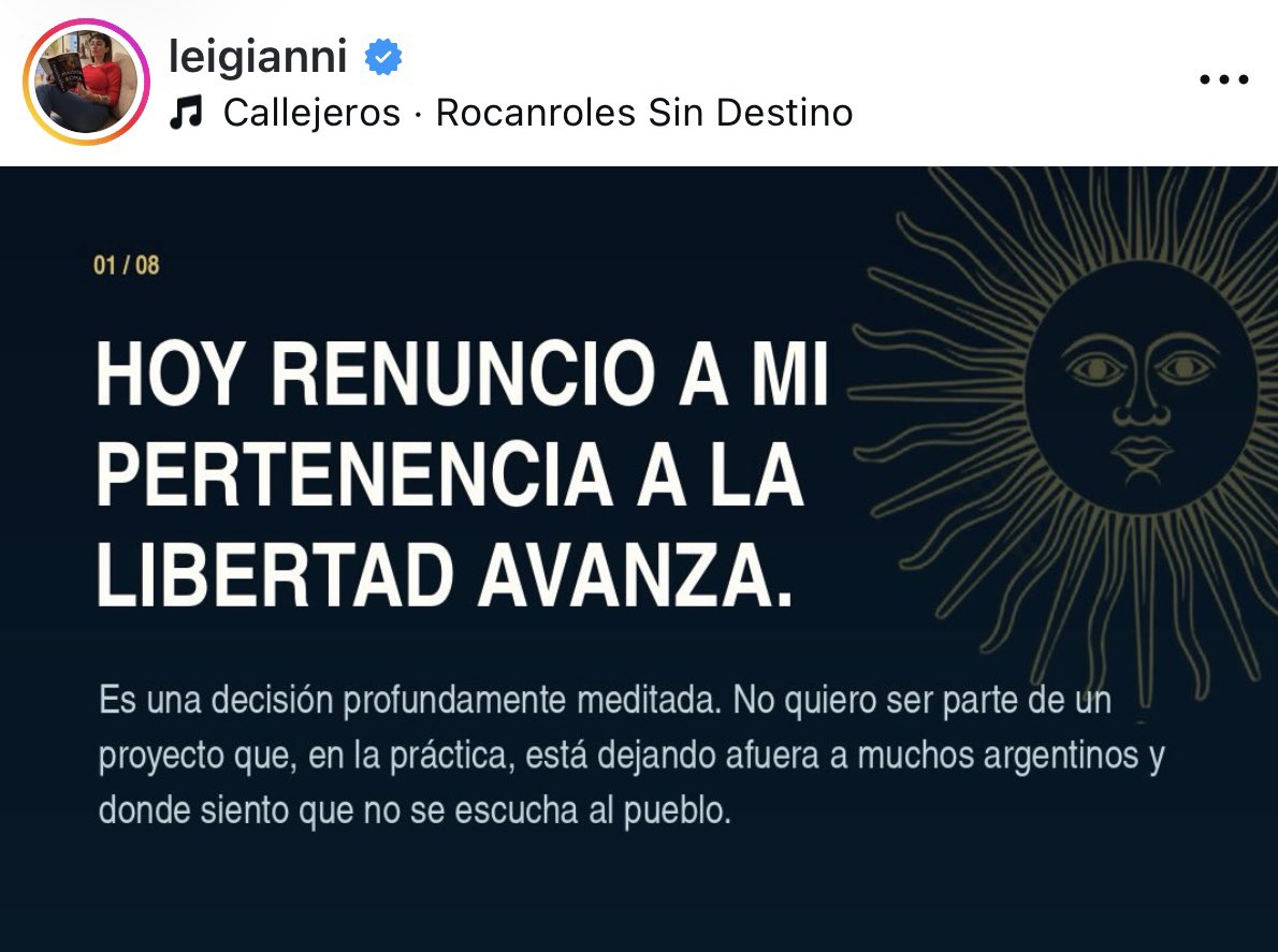 CarlosMaslaton's tweet photo. La concejala Gianni, en su posteo Instagram para renunciar a La Libertad Avanza, elige a Rocanroles sin Destino de Callejeros como tema para acompañar su manifestación histórica. Se recuerda al Foro que fue el disco inmediatamente anterior a Cromagnon. https://t.co/8S5pQyvjQu