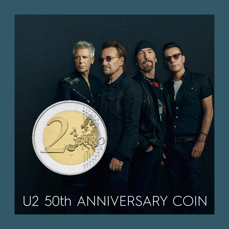 u2songs's tweet photo. U2 to be honoured with 2 Euro Commemorative Coin this Month in Ireland:
https://t.co/5gIqsc95gl
The coin will celebrate the 50th anniversary of the formation of the band. More information at the link above. #U250 https://t.co/UsNPzuAiHm