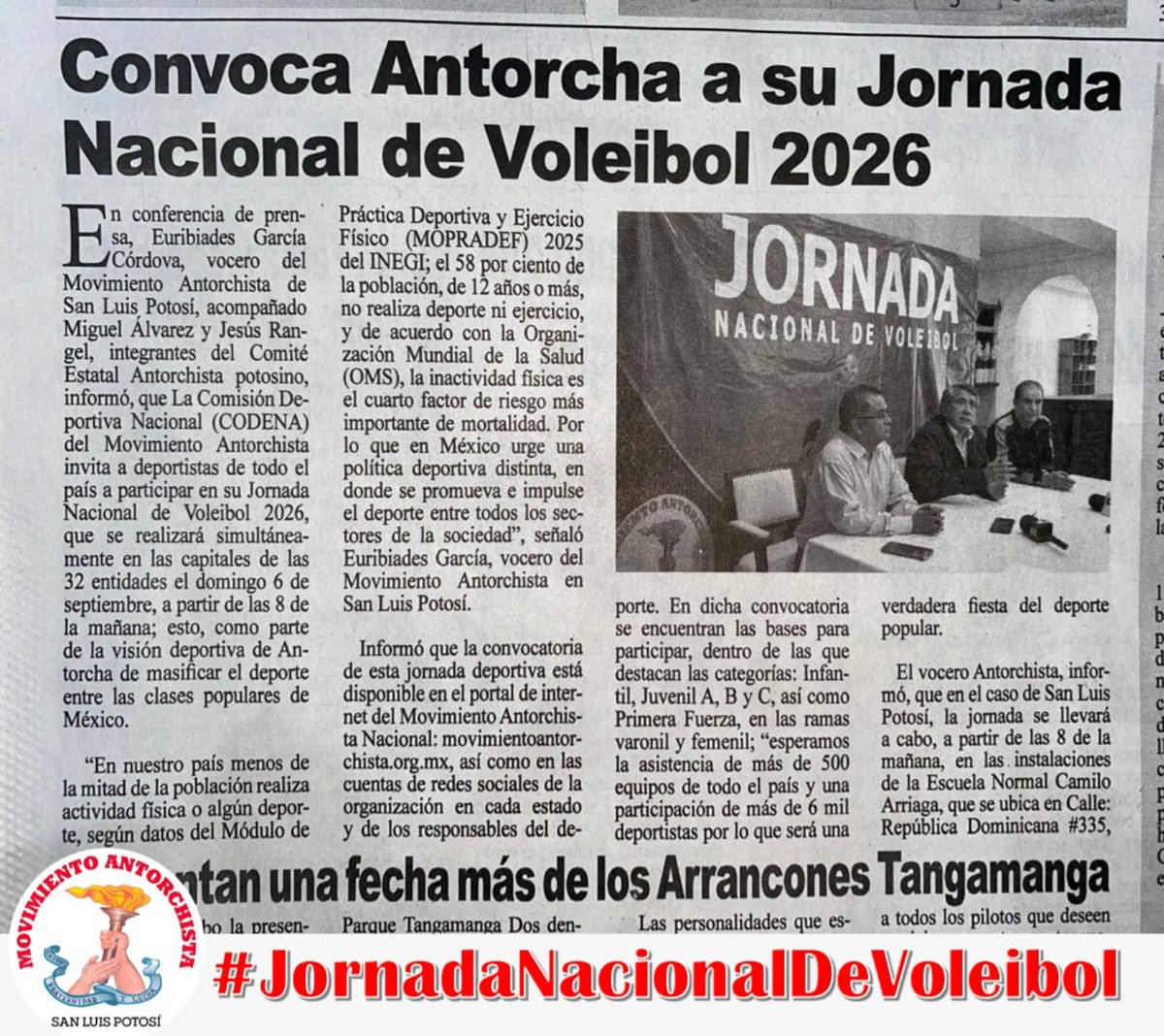 LeninCamposC's tweet photo. ¡La cita es este domingo! Jornada Nacional de Voleibol en las 32 entidades.
En San Luis Potosí será en la Escuela Normal Camilo Arriaga desde las 8:00 am. #JornadaNacionalDeVoleibol https://t.co/AMQ6w68YSX
