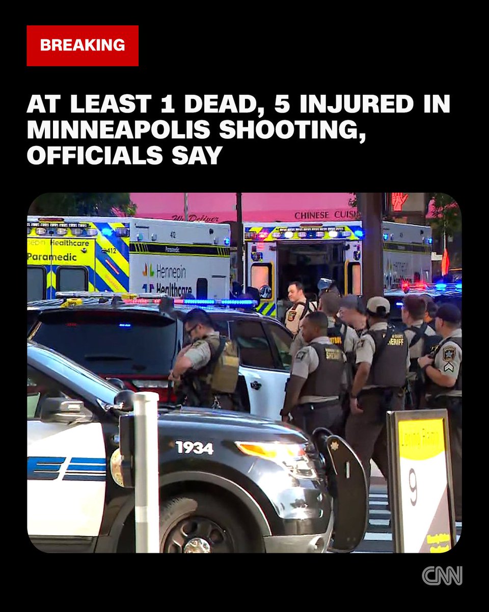 CNN's tweet photo. At least one person was killed and five wounded, including two police officers, in a shooting in downtown Minneapolis, police say. https://t.co/MWlJuPapuX https://t.co/ZbHwW2N2MN