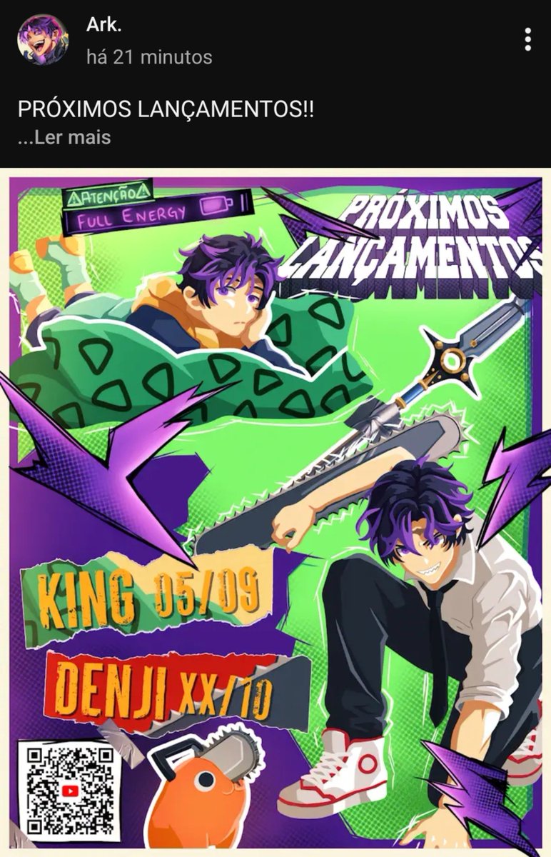ArkKingPortal's tweet photo. NÃO FORAM 1 FORAM 2 MUSICAS CONFIRMADAS

1 - King (Nanatsu no Taizai ) 5/9
2 - DENJI (Chainsaw man) ??/10

VAMO QUE VAMOOO https://t.co/5RsIsMzClo