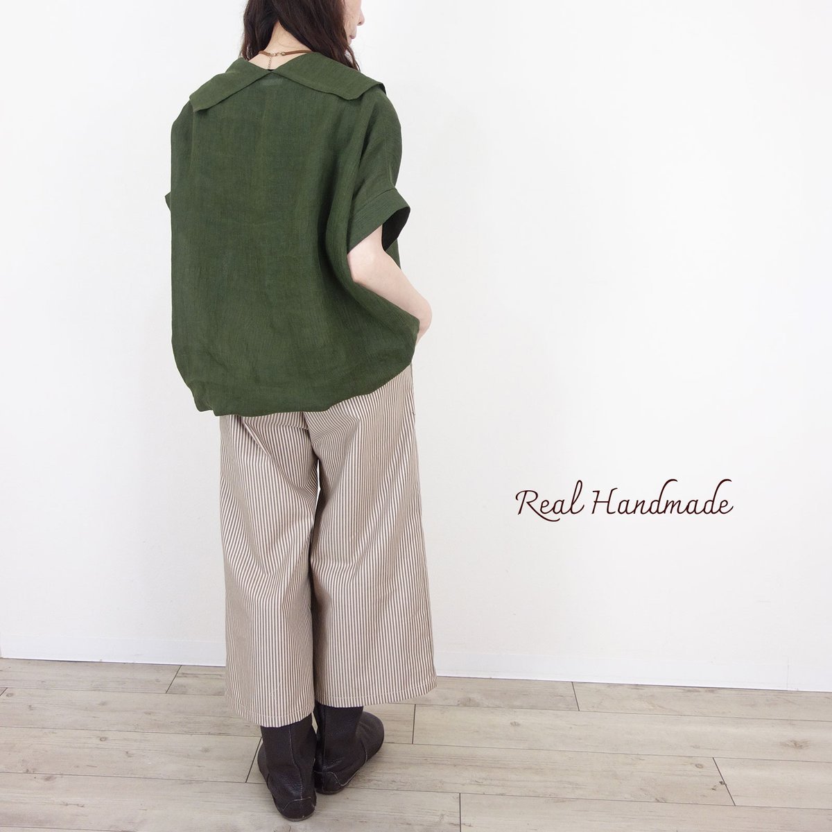 REALHANDMADE's tweet photo. ナチュラルなヒッコリーに刺繍レースを効かせた新作ボトムスのお知らせです✨

［新作予約］カーキグレージュヒッコリー・アイレットフラワーキュロット🌸

繊細なレースポケットが素敵なアクセント。落ち着いたカラーで大人可愛く着こなせます🍂

#ハンドメイド大人服 #秋コーデ #RealHandmade https://t.co/YcMaknUWtO