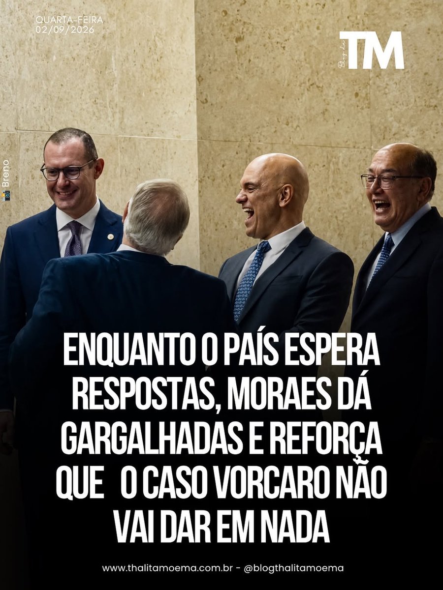 MachadoDarlon's tweet photo. 🍳🥚😈  Poucas horas depois de o Brasil conhecer novos detalhes das mensagens encontradas pela Polícia Federal no celular de Daniel Vorcaro, Alexandre de Moraes apareceu no plenário do STF sorrindo e dando gargalhadas ao lado de outros ministros. O relatório tornado público por André Mendonça aponta 187 interações entre Moraes e Vorcaro e reúne mensagens que levantaram questionamentos sobre a proximidade entre os dois. O material agora deverá ser analisado pelo plenário do Supremo. Durante a sessão desta quarta-feira, porém, nenhum ministro falou publicamente sobre o escândalo. Moraes demonstrou tranquilidade, conversou normalmente com os colegas e o assunto que tomou conta de Brasília simplesmente não apareceu no plenário. É justamente isso que revolta tanta gente. O país está esperando explicações sobre mensagens, encontros e possíveis interferências atribuídas ao ministro. Enquanto isso, dentro do STF, o clima mostrado ao público é de risadas e normalidade. Moraes tem direito à defesa e as informações ainda precisam ser devidamente apuradas. Mas quem ocupa uma cadeira na mais alta Corte do país também deveria entender o tamanho da responsabilidade diante de acusações dessa gravidade. Depois de tudo o que já veio a público, ver o ministro gargalhando enquanto o Brasil espera respostas só aumenta uma sensação que já existe nas ruas: a de que, quando o problema chega ao andar mais alto da Justiça, dificilmente alguém acredita que haverá consequência. E talvez essa fotografia explique, sem precisar de nenhuma palavra, por que tantos brasileiros perderam a confiança na Justiça do país. Enquanto isso, os presos do 08 de janeiro foram condenados a mais de 14 anos de prisão por vender uma água na manifestação.

Siga: @blogdatm 🔰🔥