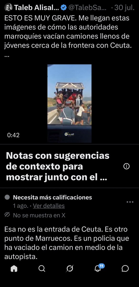 Anhgi_'s tweet photo. Pepa Bueno está difundiendo un bulo en el telediario de televisión española, está poniendo este vídeo sin aportar el contexto y se sabe desde la misma noche de lo que sucedió en Ceuta.

Estaban desalojando el camión porque los pillaron y estaban a muchos kilómetros de Ceuta a horas de camino.
