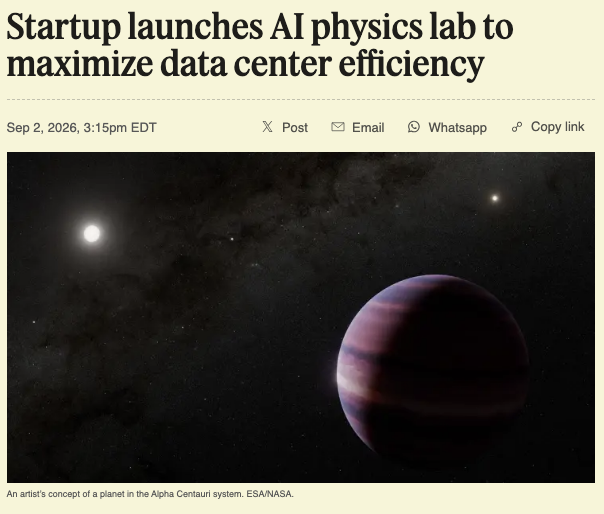 wallstengine's tweet photo. AI STARTUP TARGETS DATA CENTER EFFICIENCY WITH “AI PHYSICISTS”

Physical Superintelligence is launching with $58M in funding to use AI agents to solve real-world physics problems, starting with data centers.

Its AI system, called “Emmy,” will initially focus on optimizing cooling, power and electrical flows before facilities are built, with a large Texas data center among its first projects.

The startup says its agents use built-in physics verifiers designed to catch confidently wrong AI outputs.

The round was led by Breakthrough Energy Ventures, founded by Bill Gates.