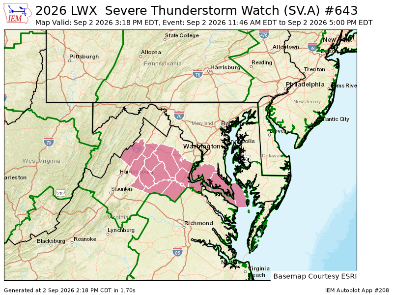 EricBourgois30's tweet photo. LWX updates Severe Thunderstorm Watch (cancels 38 areas, continues 22 areas) till Sep 2, 5:00 PM EDT https://t.co/8ImzhQysZN https://t.co/vYXp0auhPf