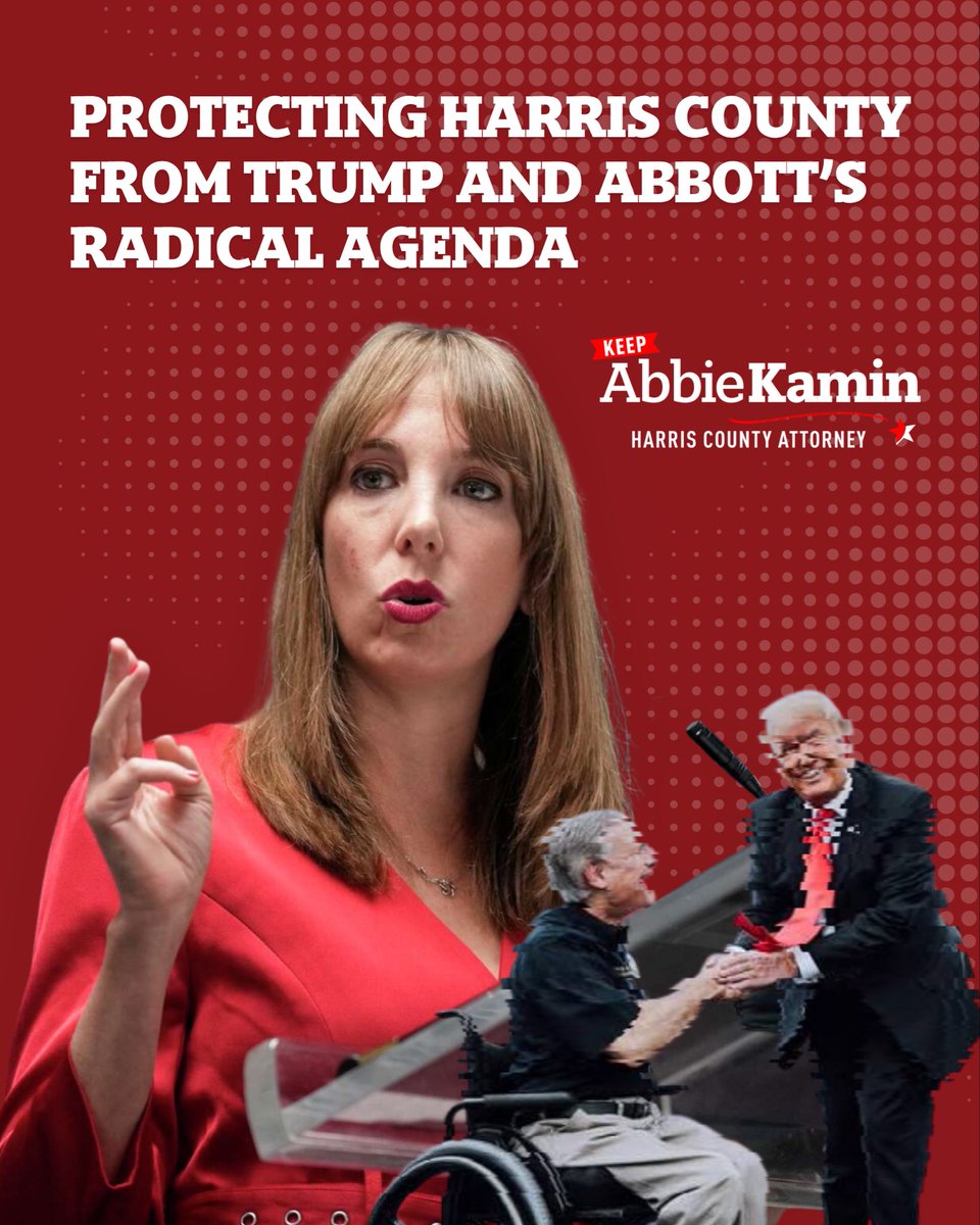 AbbieKamin's tweet photo. Trump continues to ignore the law to try to suppress our right to #vote. 

We need your help to keep County Attorney Kamin. She’s the fighter we need who won’t  flinch or fold when it comes to protecting our rights and holdingTrump accountable.

#KeepKamin #CountyAttorneyKamin #HarrisCounty #Houston #Trump