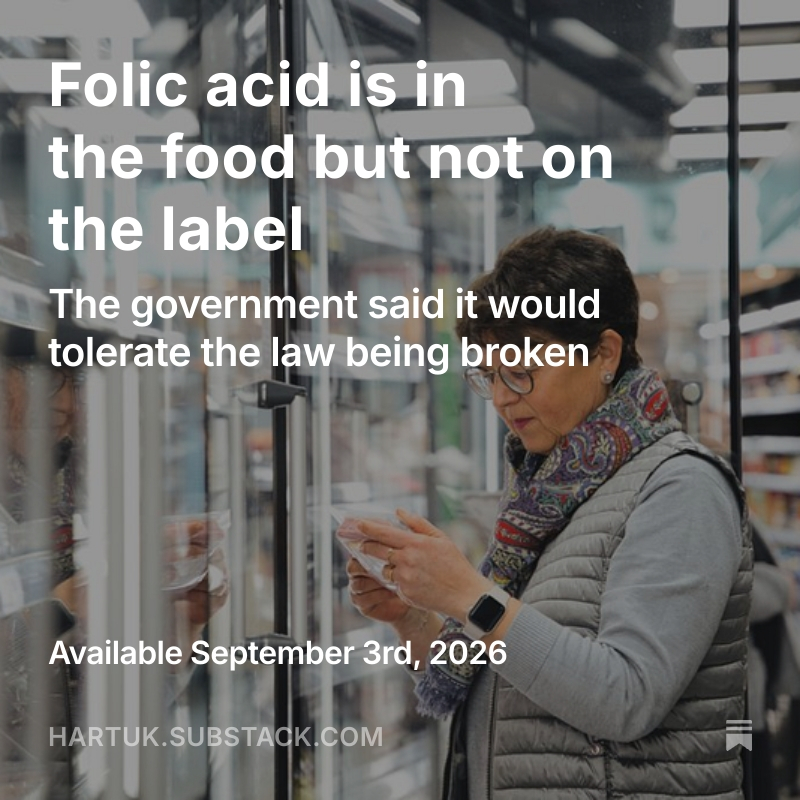 ClareCraigPath's tweet photo. The government said "individuals can avoid folic acid if they choose or need to."

They then admitted that there would be a period where the labels did not say folic acid was in the food.

Article link and petition in next tweet. https://t.co/cnBmcfpJY1