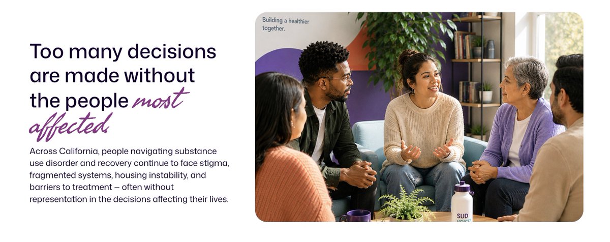 SUDVoices's tweet photo. Your voice belongs in the room where decisions get made.

SUD Voices for Change is recruiting members for our Consumer Advisory Group. If you're navigating SUD or recovery in CA this is your chance to help build a healthier future together.

Apply here: https://t.co/FyRVPAZUqJ https://t.co/L3883d85ru