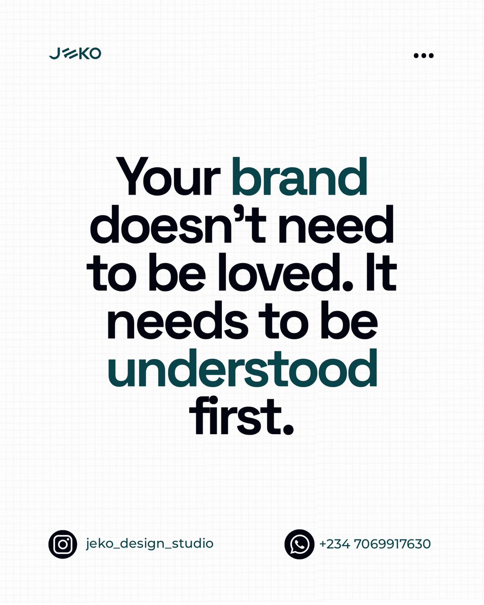 Jeko_DS's tweet photo. Your brand doesn’t need to be loved. It needs to be understood first.

Most businesses chase emotional connection before they’ve earned basic clarity — “we want people to love us” before anyone actually understands what they sell. Love comes after understanding, not instead of it https://t.co/5F4v1MK9dP