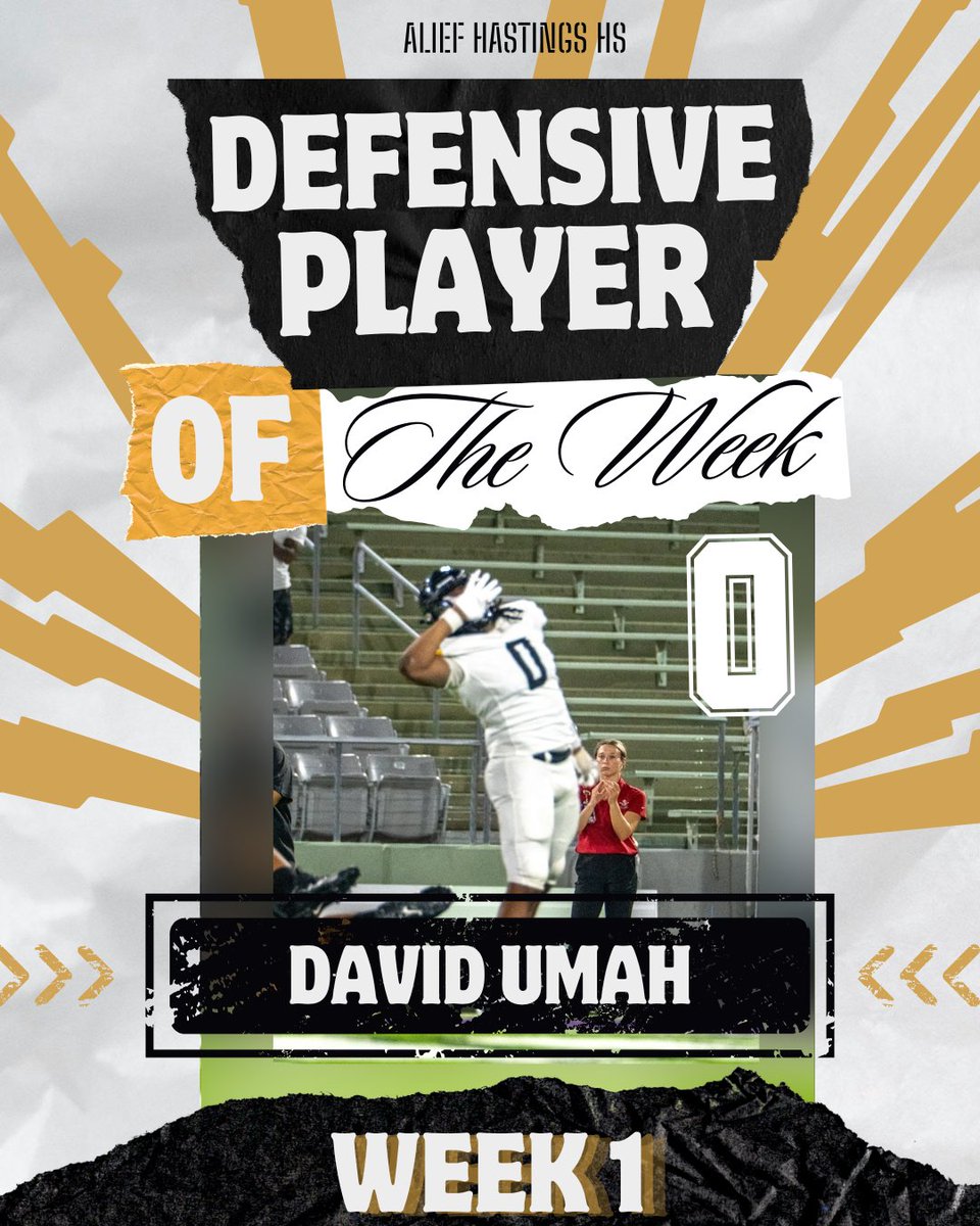 AliefHastingsFB's tweet photo. Congrats to the Hastings High School Fighting Bear Week 1 "Defensive Player of the Week" David Umah, congrats #0 keep hunting @david_umah0!! #itsfree https://t.co/PBePK41C7D