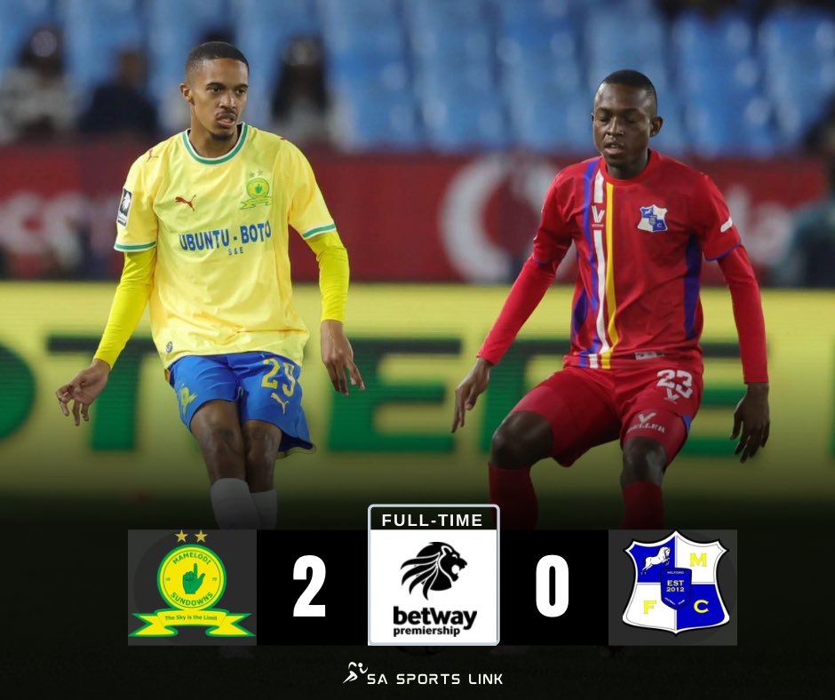 SASportsLink's tweet photo. Mamelodi Sundowns secure maximum points on Wednesday night against Milford FC 

Masandawana go level on 🔝 with Orlando Pirates with 13 points. 

#SASportsLink  #BetwayPrem https://t.co/LMOdfKC4vD