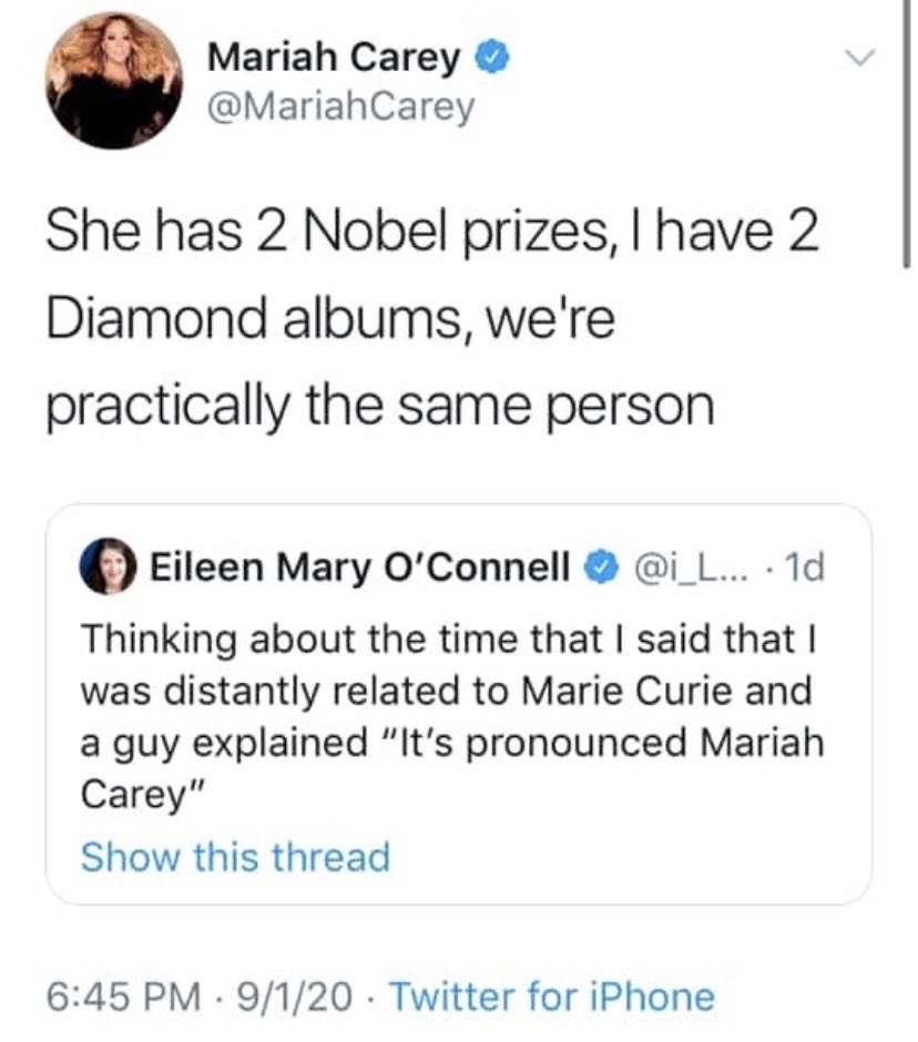 DrTraceyK's tweet photo. I am never leaving this app. @MariahCarey   (I try to quote both Mariah Cary &amp; Dr Curie fairly regularly-and sometimes in the same lecture.) https://t.co/MCfUhXXJvz