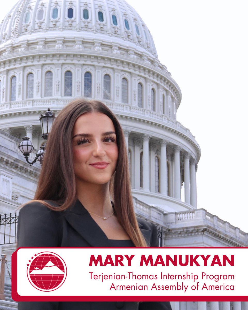 ARAMAC_DC's tweet photo. #INTERNSPOTLIGHT: Mary Manukyan is a rising junior at George Washington University’s Elliott School of International Affairs, pursuing a double major in International Affairs and International Business with a concentration in security policy. Originally from Rockville, Maryland, Mary spent this summer interning in the office of Congressman Jamie Raskin (D-MD) through the Armenian Assembly of America’s Terjenian-Thomas Internship Program, handling constituent casework and working directly with federal agencies to resolve issues facing her own community.
 
“For me, being Armenian was never the hyphenated half of Armenian American; it was the foundation everything else was built on. Language, food, the history we inherited before we understood it, that came first, and it shaped how I move through every institution I’ve since entered, including this one. This internship gave that identity a place it rarely occupies, the halls of Capitol Hill. Sitting in on hearings and meeting with representatives who’ve spent years championing Armenian issues, from genocide recognition to continued support for Armenia’s sovereignty, I found myself less concerned with proving I belonged in American politics and more concerned with what I owed to those who came before me.”