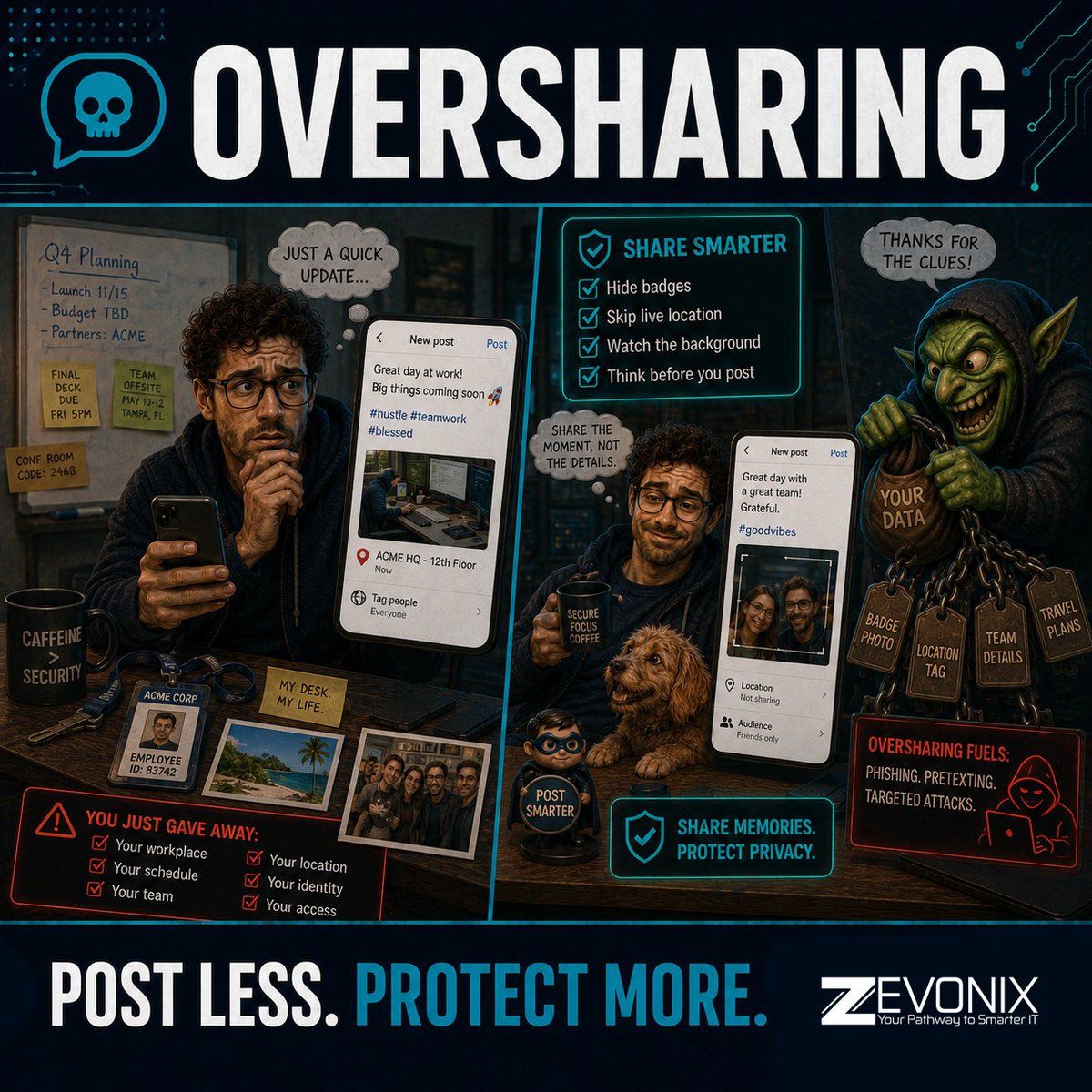 Zevonix_IT's tweet photo. Post less, protect more. Oversharing gives attackers useful context. https://t.co/aaTjhLyxEo https://t.co/f76VhghSm0