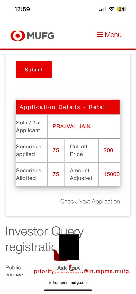 Prajvaljain3's tweet photo. last min randomly applied for retail and got allotment โ
1 out of 106 got it
but gmp very low
#priorityjewels ipo https://t.co/KwrNw15ucq