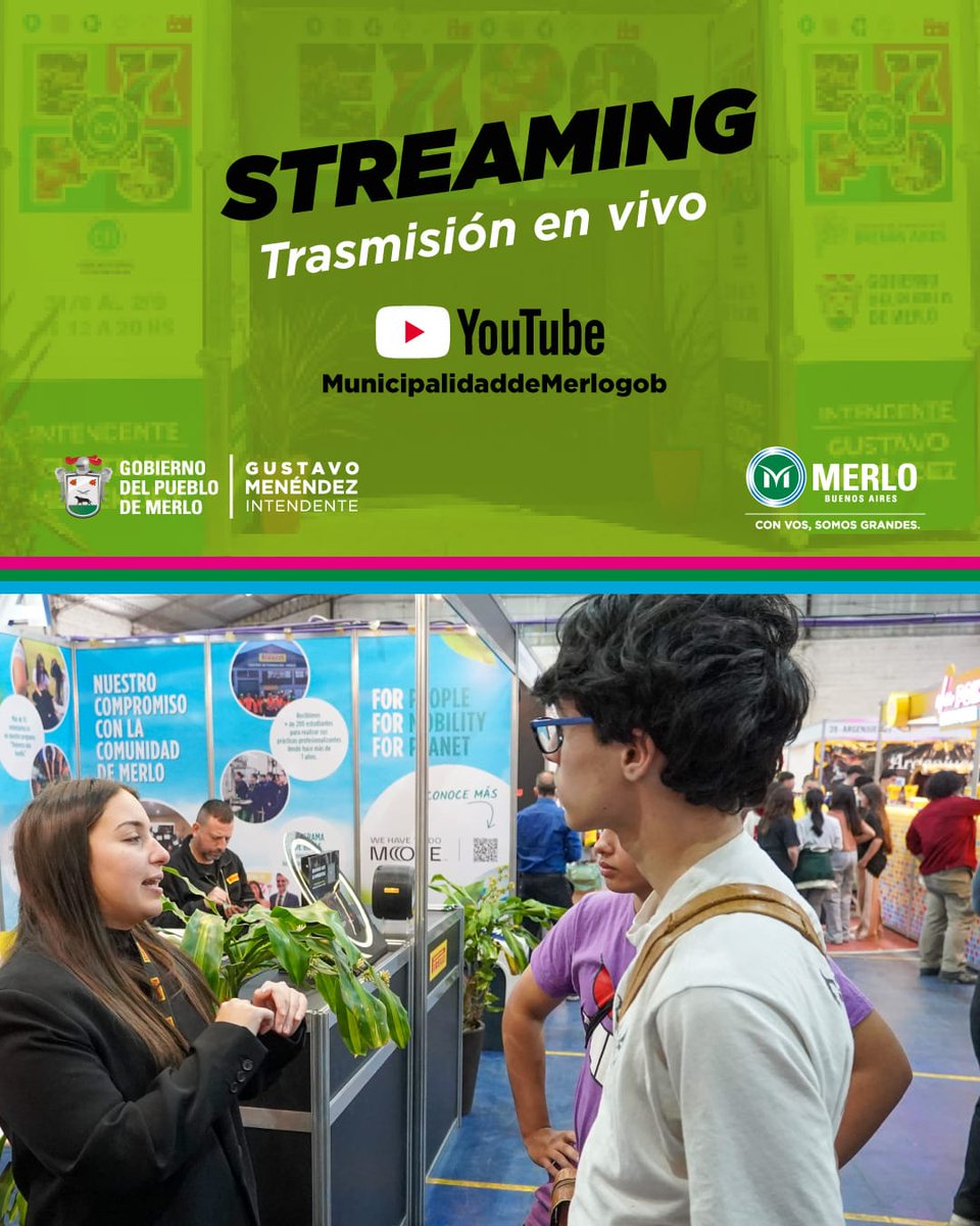 MerloGob's tweet photo. En vivo 🤳 Expo Hecho en #Merlo | Último día!
✅ Seguí la transmisión de la Expo que reúne lo mejor de la industria y la producción local

▶️ Ahora, en vivo desde nuestro canal de YouTube!
🔗 https://t.co/4YbhaKlsAm

• #HechoEnMerlo, Hecho con orgullo!

#MerloGob https://t.co/qLyqulVCMQ