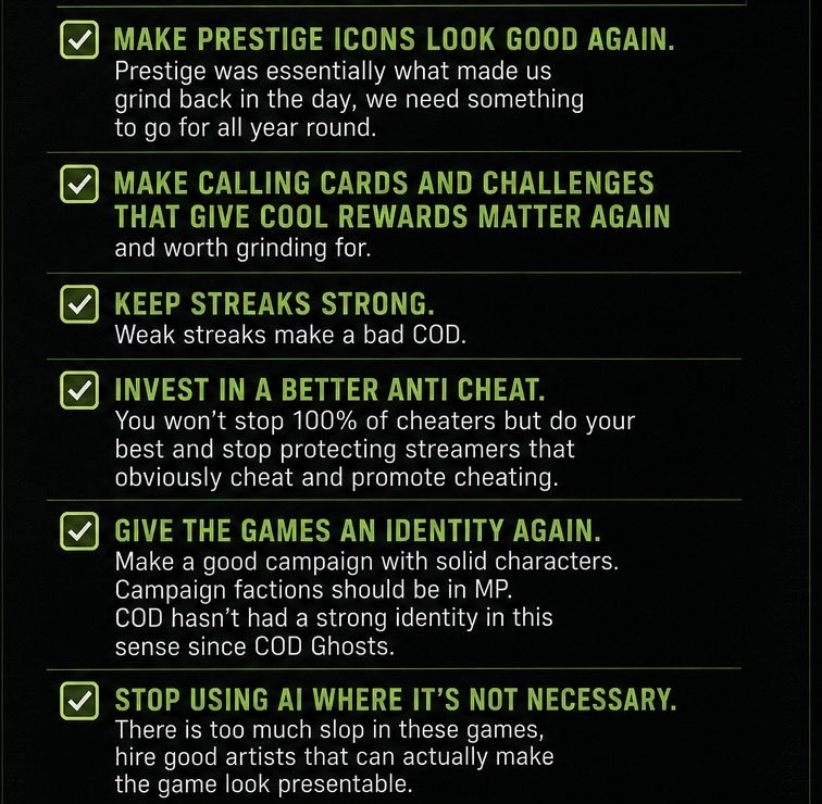 Rellikein's tweet photo. @InfinityWard Things to consider for launch part 2 https://t.co/TVX6wuhfrd