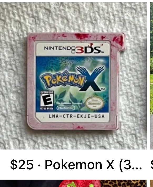 Digggon's tweet photo. blood-stained pokemon X on facebook marketplace https://t.co/732G4Z5b05