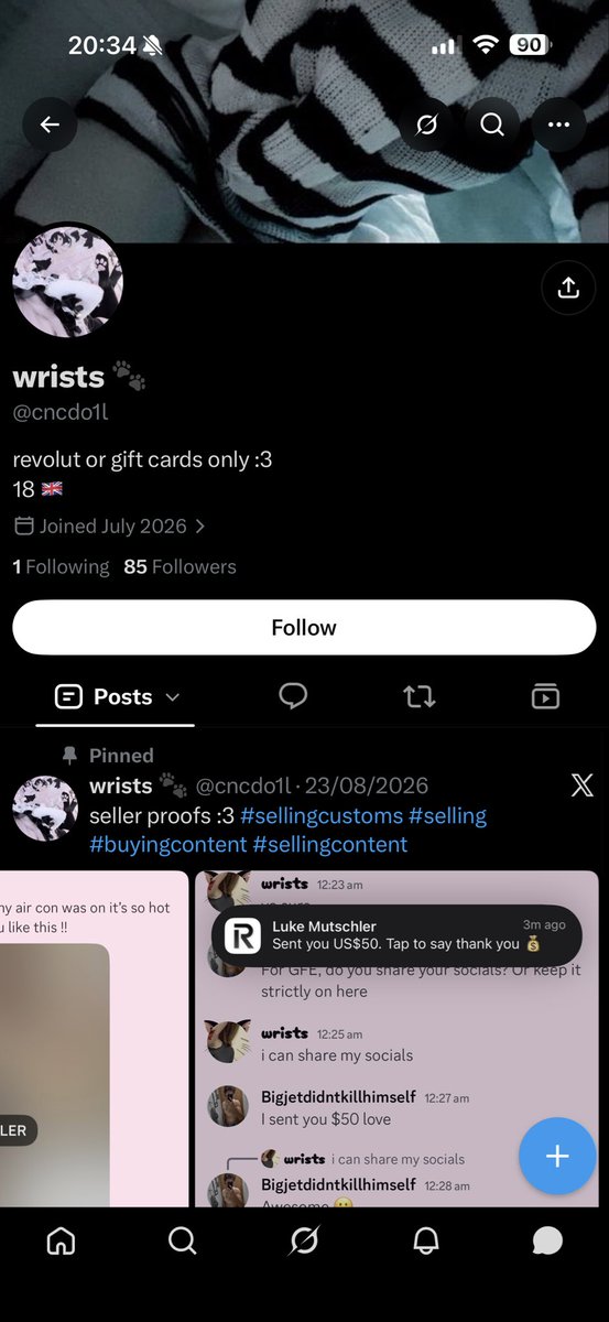 Johnnytts1d's tweet photo. @cncdo1l scammer right here. Takes payment and then blocks instantly #buyingcontent #scammed #scammer #scam https://t.co/6AuqDOM9QV