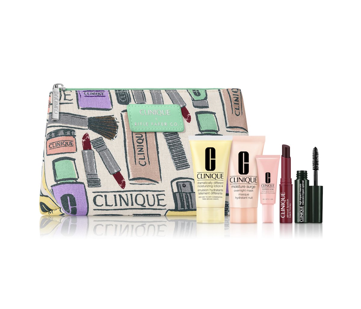 davelackie's tweet photo. Here is the Clinique Gift-With-Purchase on NOW at Shoppers. Spend $75 on Clinique skincare or colour &amp; receive this cute 6-piece gift. The pouch print is by the Rifle Paper Company. On now in store &amp; online through September 16th. #CliniqueGWPWeek https://t.co/IsuMDAigdC