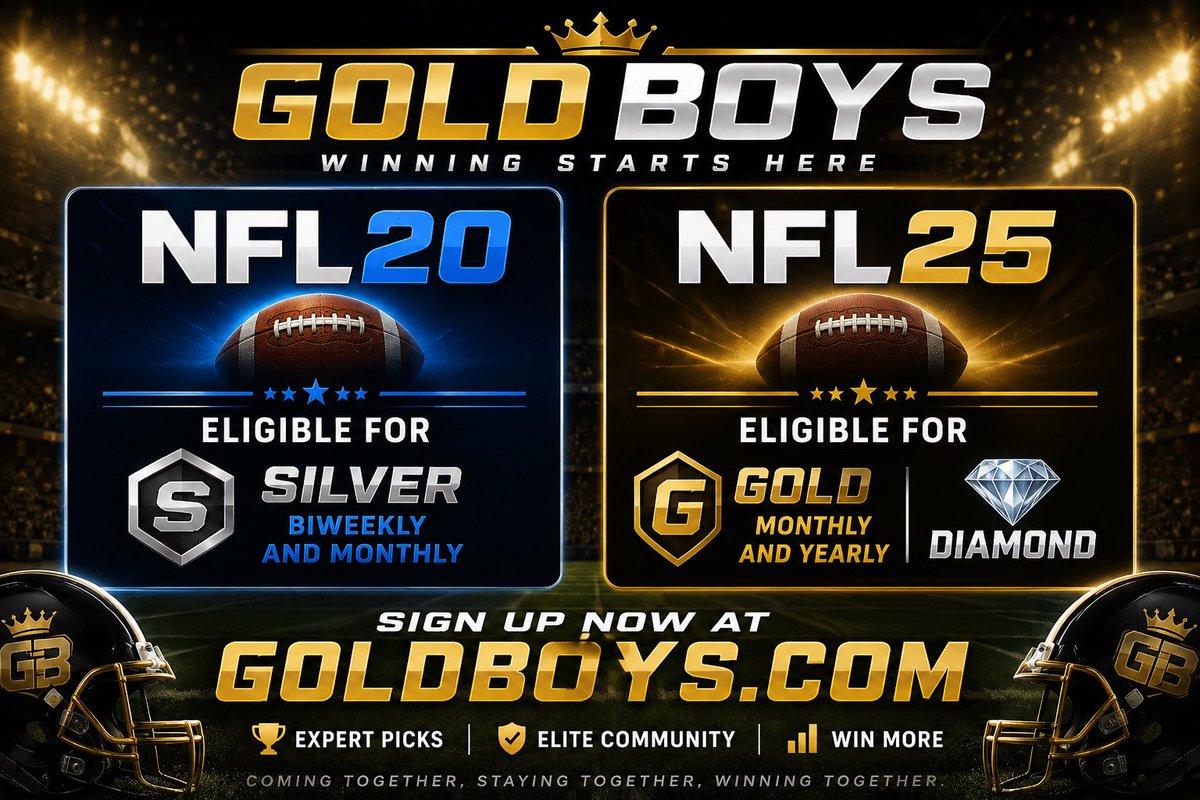 GoldBoys's tweet photo. NFL SZN is ONE week away! 🤩

Use codes:
NFL20 for 20% off our Silver Tier, biweekly or monthly

NFL25 for 25% off our Gold Tier, monthly or yearly, also eligible for Diamond Tier

Don’t miss out! 👉 https://t.co/qoedw9ekJZ https://t.co/UZdp2zQVKS