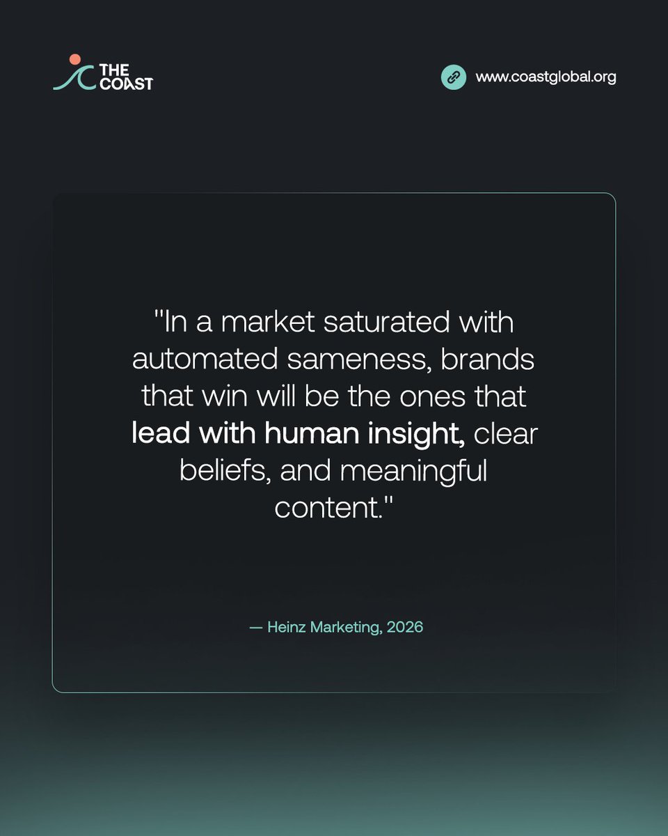 TheCoastHQ's tweet photo. Most brands are "optimizing for output" right now. The ones who matter in two years are the ones who won't let AI do their thinking for them. https://t.co/gvoPYj2mdR