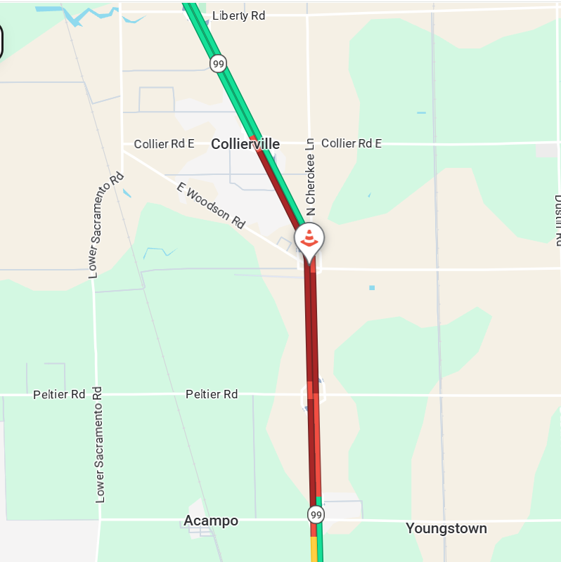 CaltransDist10's tweet photo. #TrafficAlert #Acampo All lanes of southbound SR-99 are blocked at Jahant Road due to big rig vs. vehicle traffic incident. No ETO. Expect delays and seek alternate route. #knowbeforeyougo with https://t.co/lTQvfNObAA https://t.co/VbwEs13dPg