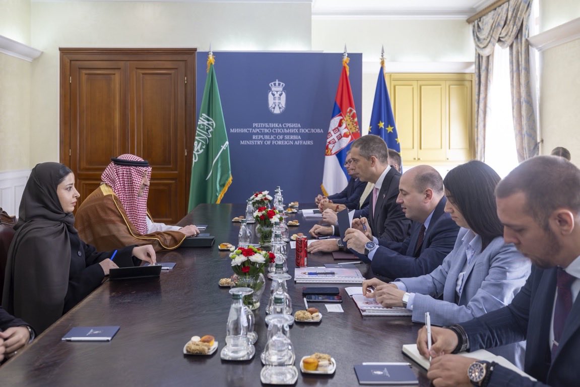 KSAmofaEN's tweet photo. #Belgrade | On behalf of HH the Foreign Minister, Vice Minister of Foreign Affairs H.E. @W_Elkhereiji met with Minister of Foreign Affairs of the Republic of Serbia, H.E. Marko Djuric, at the Serbian Ministry of Foreign Affairs. https://t.co/Wk66QUVrQL
