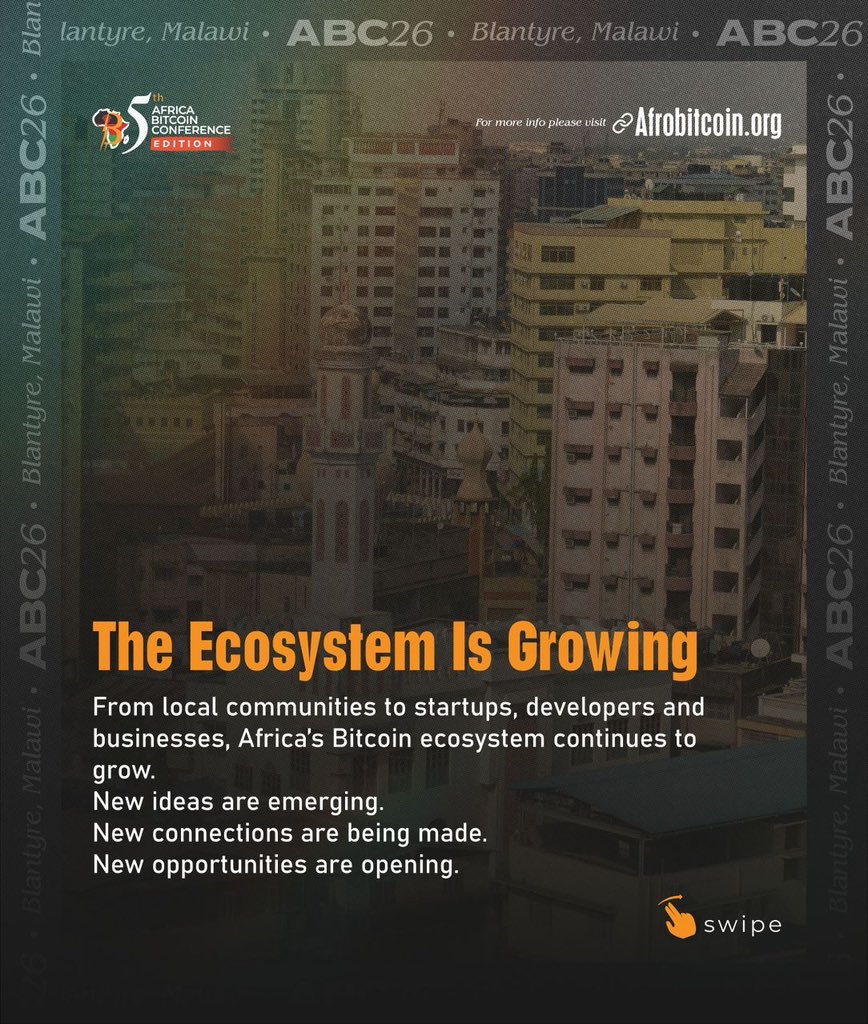 AfroBitcoinOrg's tweet photo. Why ABC? Why Africa?

ABC brings together the people, ideas and opportunities driving the growth of Bitcoin across the continent and beyond.

Join us in Blantyre, Malawi, from 2–5 December 2026.

#ABC2026 #Bitcoin #Africa #Blantyre #Malawi https://t.co/punLVKz0MG