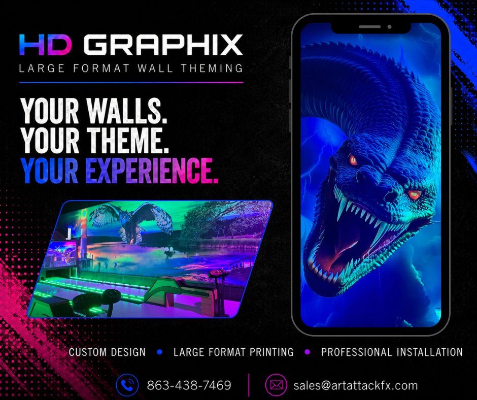 artattackfx's tweet photo. Give your guests more than a great attraction. Give them a backdrop worth sharing. HD Graphix large format wall theming transforms blank walls into immersive environments, branded moments, and built in photo opportunities guests will want to capture and post! #InspireBuildGrow https://t.co/FDfmGiOXdb