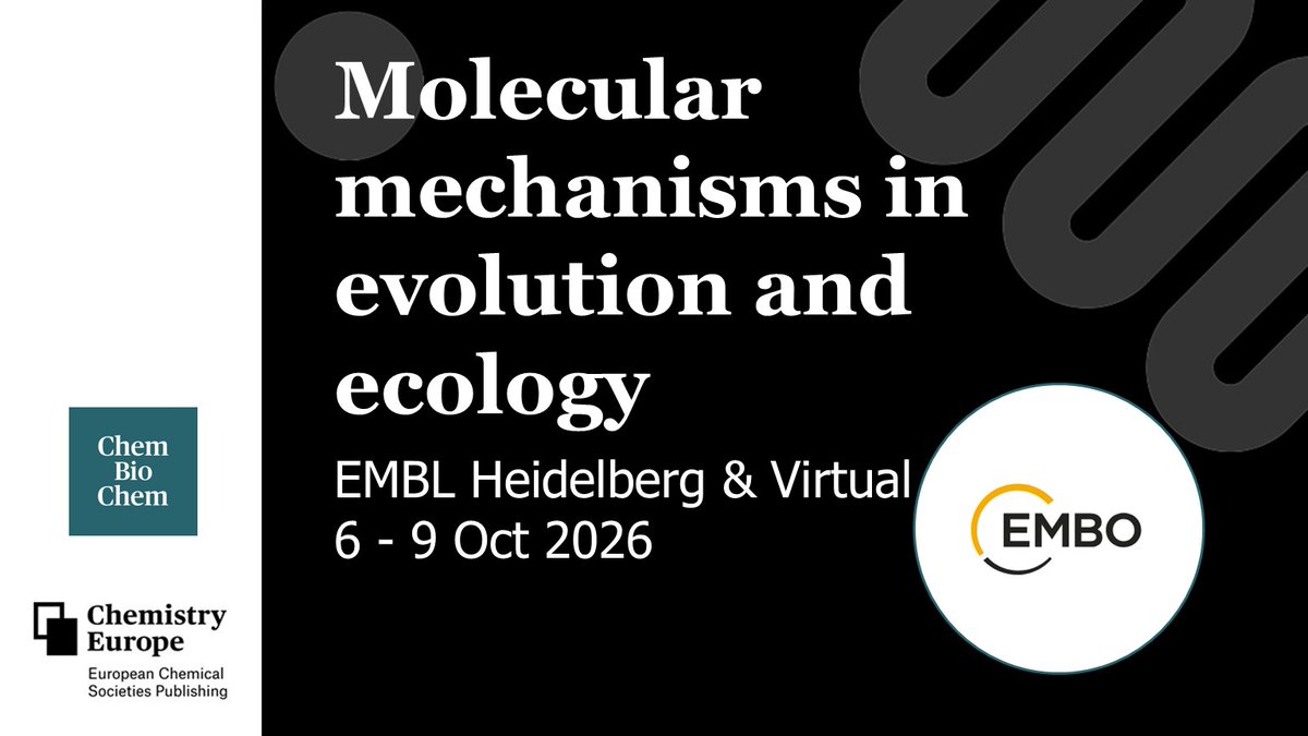 ChemEurope's tweet photo. #ChemBioChem is proud to be a media partner of “Molecular mechanisms in evolution and ecology” taking place at #EMBL Heidelberg and virtually from 6-9 October 2026. 
Register here today: https://t.co/d3rOmhf5By @EMBLEvents #EMBOEvoEco https://t.co/dt3DWzJqIP