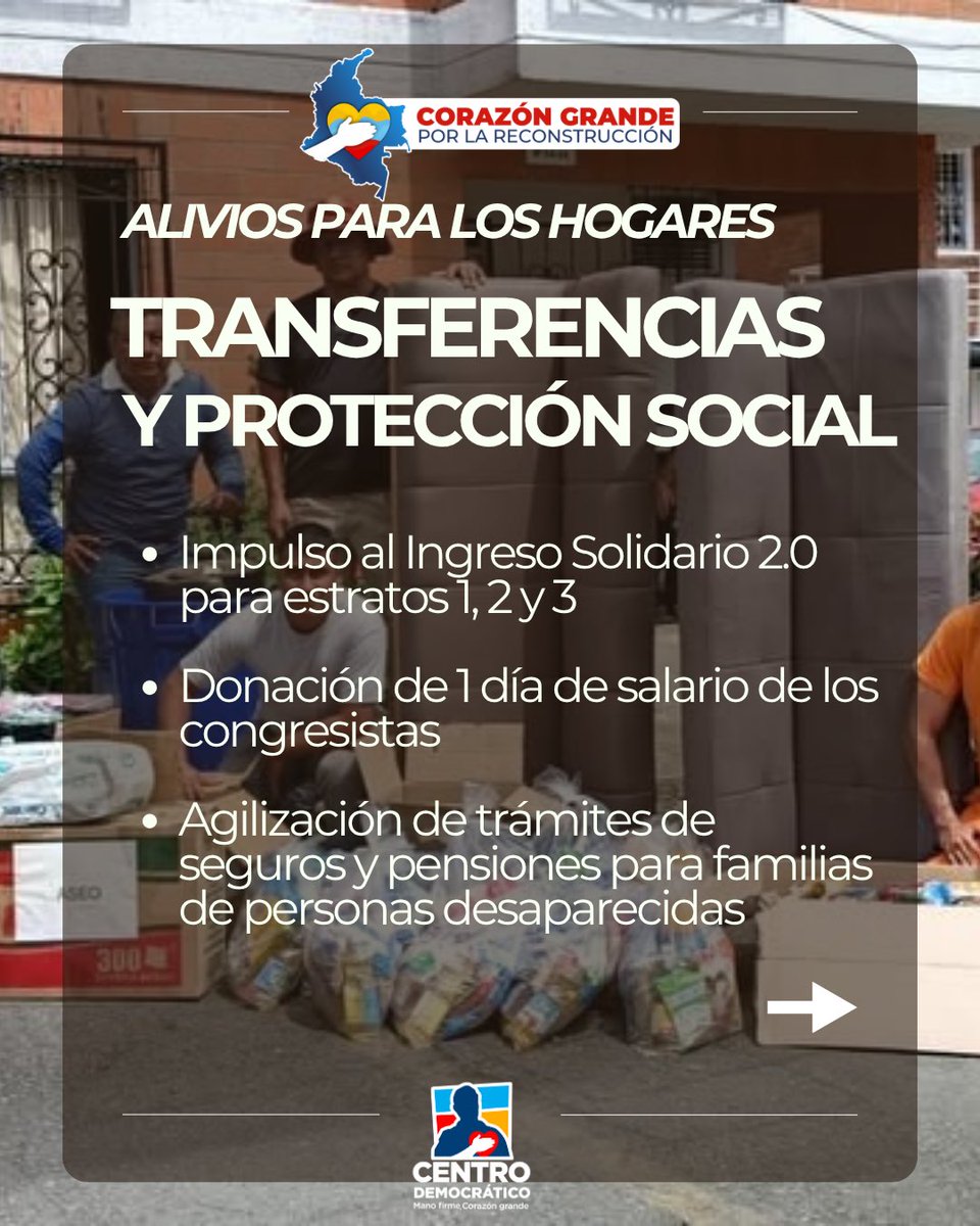 CeDemocratico's tweet photo. ❤️ Corazón Grande por la Reconstrucción: Estas son algunas de las más de 30 iniciativas que hemos ideado para ayudar, reconstruir y reactivar las regiones afectadas por el terremoto.

🇨🇴 Con gestión, solidaridad y trabajo en equipo, la Bancada Regional del Centro Democrático sigue presente donde más se necesita. 💪🏗️🤝