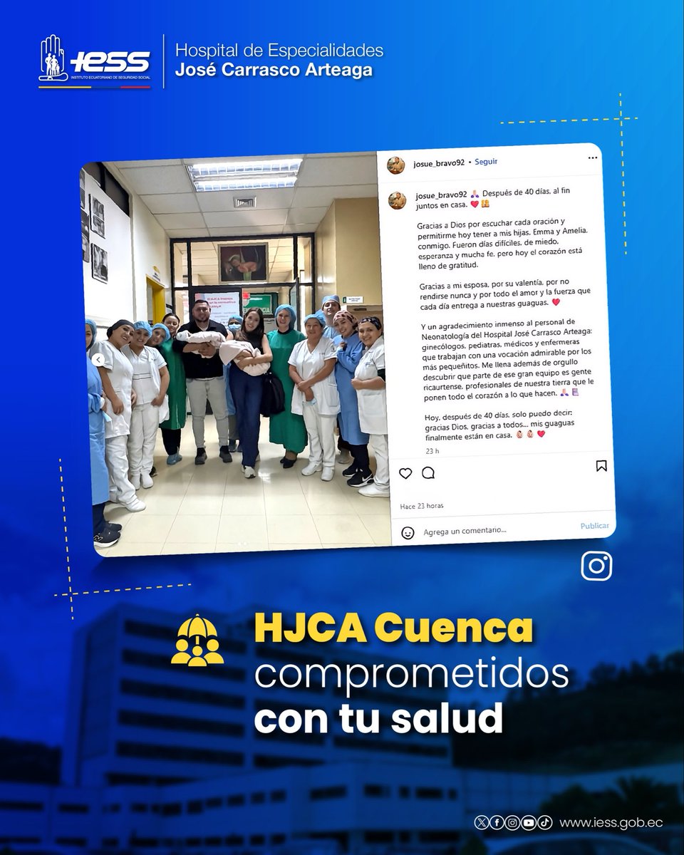 IESSHJCA's tweet photo. #IESSacompaña | Cada paciente nos recuerda nuestro compromiso con la vida. Después de 40 días, dos pequeñas volvieron a casa junto a su familia. 👶👶

Gracias por confiar en el equipo del #HJCA. Seguimos trabajando con vocación, humanidad y corazón. 🏥❤️ https://t.co/32obshq8xS