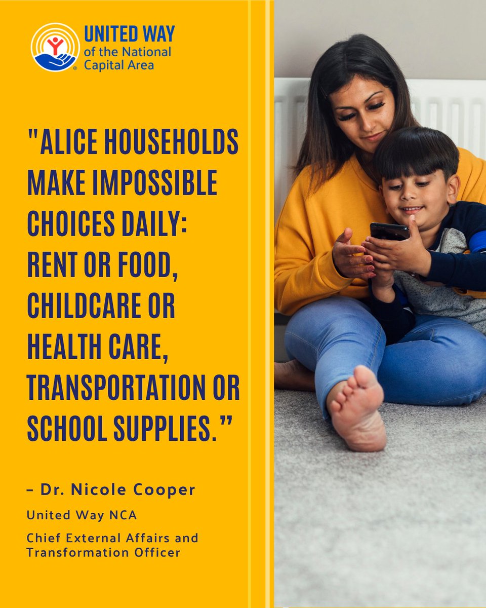 UWNCA's tweet photo. Stability for ALICE families means a stronger local economy for everyone. United Way of the National Capital Area is committed to bridging that gap. 

Every gift helps. Give today: https://t.co/zMDvqDdPMN https://t.co/FJ1qY9jJEq