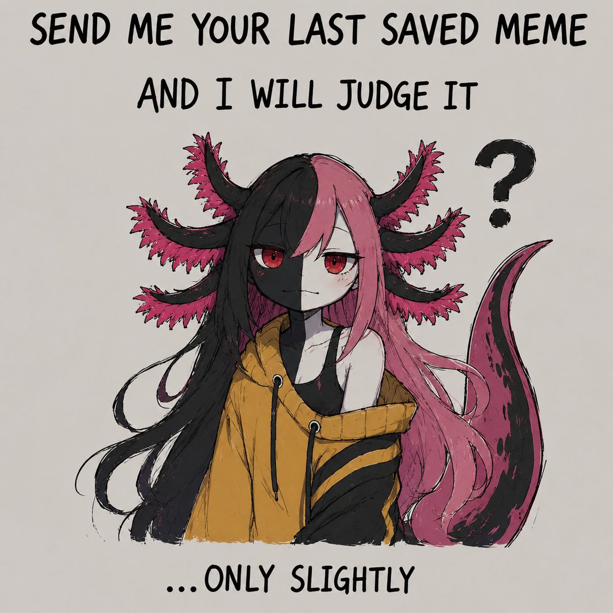 LuluAxoly's tweet photo. What’s hiding in your saved memes? 👀
Send me the last one you saved, I’m curious!
#Memes #MemeTime #AnimeMemes #Funny #MemeChallenge https://t.co/lGdVtbCw5g