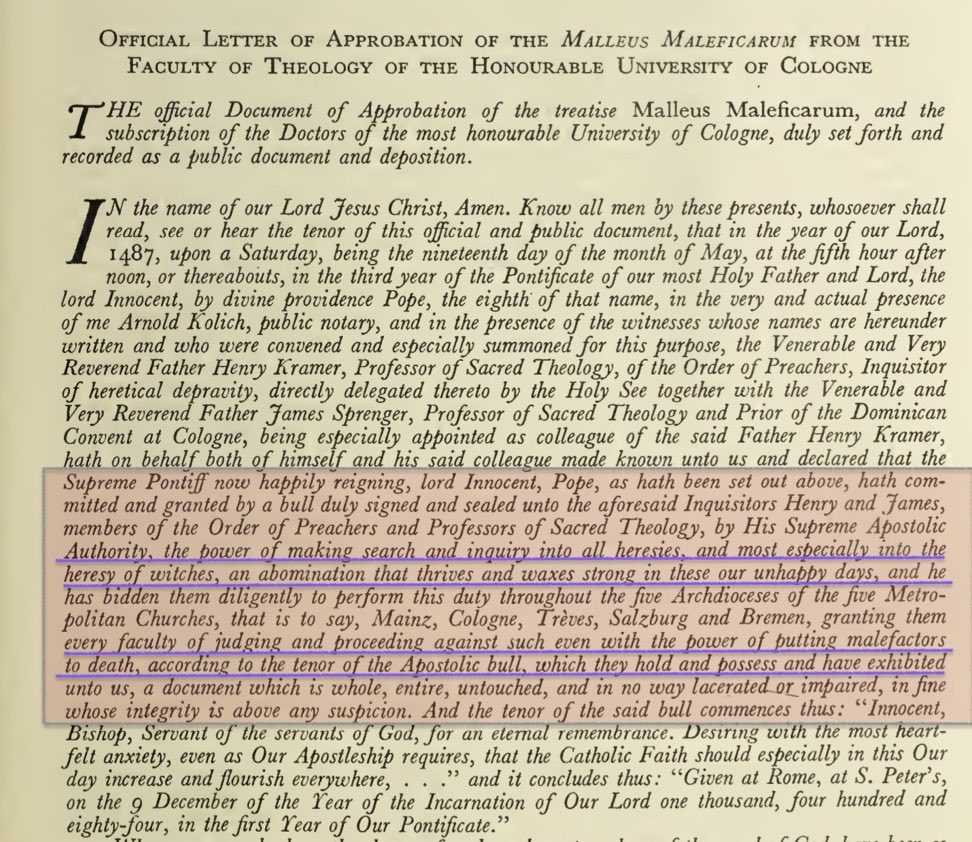 MumukshuSavitri's tweet photo. Hey Shalin,

How nice of you to give the Hindu civilization a lecture on the misogyny of jauhar, patriarchy and caste oppression, and definition of women’s virtue, 

Now why don't you also quote Pope Innocent VIII who issued an official papal bull, Summis desiderantes affectibus in 1484 - where torture and burning alive of any woman suspected of being non-Christian was officially sanctioned? The official Papal declaration was published in the book Malleus Maleficarum ("The Hammer of Witches") which became the de facto Christian witch-hunting manual of Europe. It allowed Christian inquisitors to prosecute, interrogate by torture, and burn or drown alive any woman that they suspected of heresy or apostasy. Over a half million (some say upto to 4 million) innocent women including widows, midwives, & children were BURNT ALIVE on the "suspicion" of witchcraft over a span of 300 years. 

Innocent girls as young as 12 yrs of age were hunted, tortured & burned as witches. Even the 8 yr old daughters of these women victims were burned as they considered a witch's entire "progeny was infected". The innocent women & girls were stripped naked, brutally shaved of all body hair, probed in every orifice for any "hidden objects of witchcraft" then branded with hot irons/stretched on the rack until their bodies split apart & then burnt alive or drowned depending on the whims of the judges.

The Malleus Maleficarum was the hallmark textbook of the Inquisition of Witches in Europe, with the Pope's holy sanction as its preface. It was so popular that the text ran upto 20 editions! 

If you have the guts please do tell us how this Christian history fits into your radical idea that a woman has the right to live? Do tell us how that inhuman, hideous mindset which was supported fully by the highest religious sanction of the Church in Europe gave women the right to live in their own body?

Make sure your daughters are educated about these honorable facts of Christian history too.