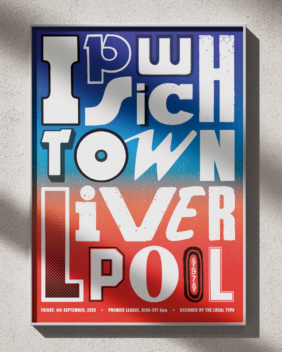 IpswichTown's tweet photo. Recognise the fonts? ✒️

Every letter on the latest @callmeteditfc matchday poster was sourced from past Town v Liverpool programme covers. Created by Suffolk designers The Local Type.

🖼️ Posters are proudly on display around the town. https://t.co/H8tUE5MGis