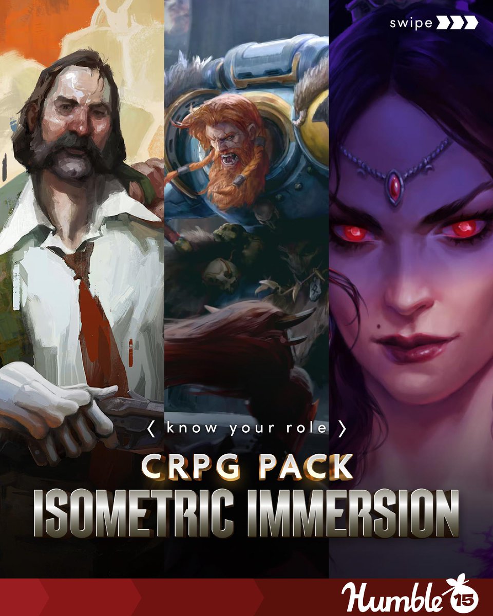 humble's tweet photo. Classic CRPG gameplay with modern sensibilities awaits in the CRPG Pack: Isometric Immersion bundle!

- Warhammer 40,000: Rogue Trader
- Pathfinder: Wrath of the Righteous Game of the Year Edition 
- Disco Elysium - The Final Cut
- and more! Supports Little Free Library | https://t.co/qoqHvOYLKN