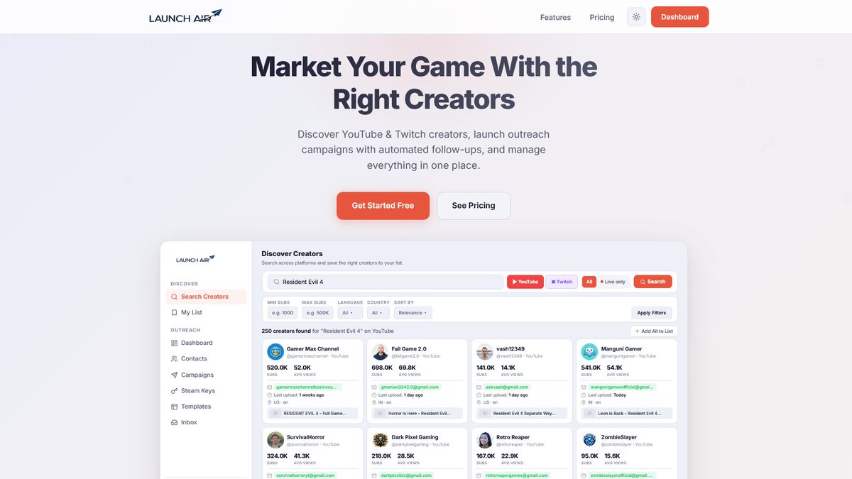 launchairio's tweet photo. Launch Air helps indie game developers find the right content creators to market their games  - all in one platform: https://t.co/NSWpveoWpO

#IndieGameDev #GameMarketing https://t.co/iTC5bMASXS