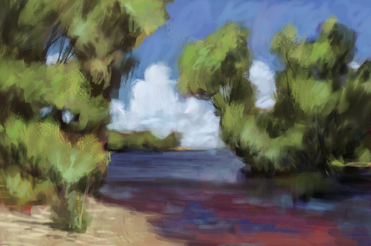 Margobelart's tweet photo. #lake #wind #windy #natur #painting #art #digitalpainting #trees #sky #water https://t.co/6iYXFIqYTD
