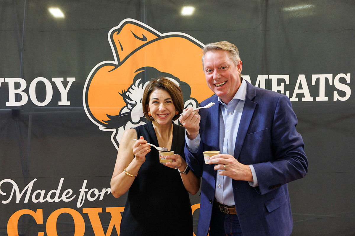 JaysonLusk's tweet photo. Christy and I enjoyed attending the recent Cowboy Meats anniversary celebration and the soft launch of Cowboy Country Creamery.

Cowboy Meats returned to campus 4 years ago and helps sustain many programs and student labor at @okstatefapc. The event was a great way to celebrate! https://t.co/V8JP6lavcU