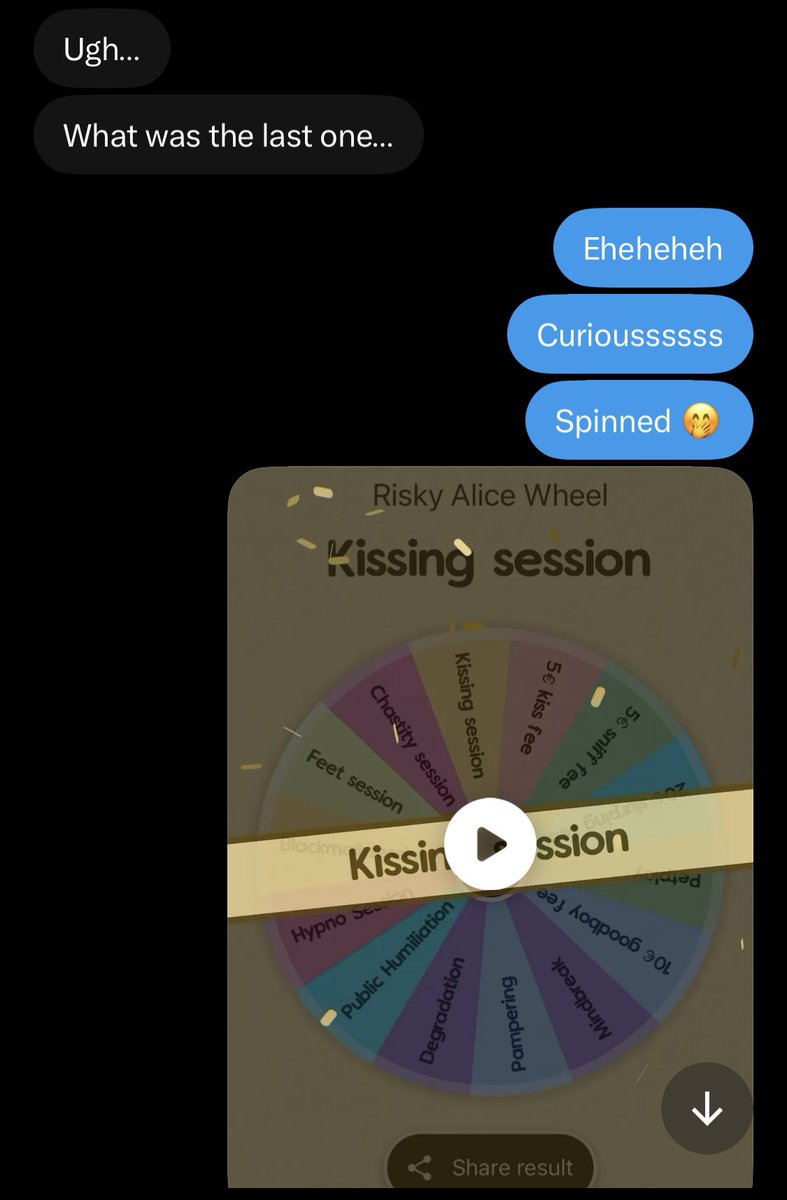 Puppeteer_rp's tweet photo. This cutie loved the Wheel spin sooooo much he kept spinning until they got a kissing session 😍💋

Still to deliver, I bet they won’t be able to think straight after it 💋💋

Dm to try your luck with Alice’s Wheel 🫦

#findom #femdom #roulette #accountplay #techdom #mommy https://t.co/J0qchM12Ts