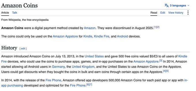 DeeVeeDevs's tweet photo. AMAZON LITERALLY HAD ITS OWN COIN

In 2013 Amazon launched its own virtual currency:

AMAZON COINS

They were real digital coins customers could buy and spend on apps, games and in-app purchases through Amazon.

They even have a x account @amazoncoins

Amazon sold the coins at a DISCOUNT when bought in bulk — customers could get up to 10% off, meaning buying Amazon Coins gave you more spending power inside Amazon’s ecosystem than paying normally.

Amazon created its own discounted digital currency over a decade ago.

$AMZN
 → AMAZON COINS

https://t.co/jbALxrD1lI

https://t.co/vRtBI6wJ6B

https://t.co/uNFQ1wtIaW

https://t.co/RMlGNktcE9