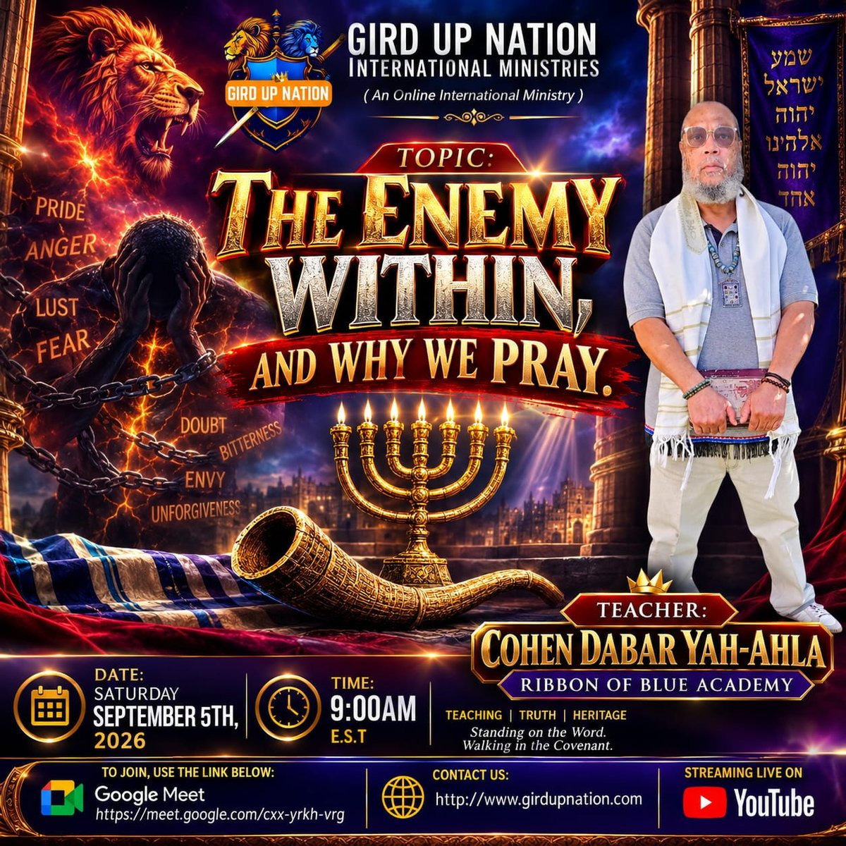 WONIRadio's tweet photo. Elder Dabar will be teaching on the topic titled,
"THE ENEMY WITHIN AND WHY WE PRAY" on Gird Up Nation
this SABBATH, September 5, 2026 at 9:00 am EST
https://t.co/qccMIxAIiM https://t.co/mM56LHujJd