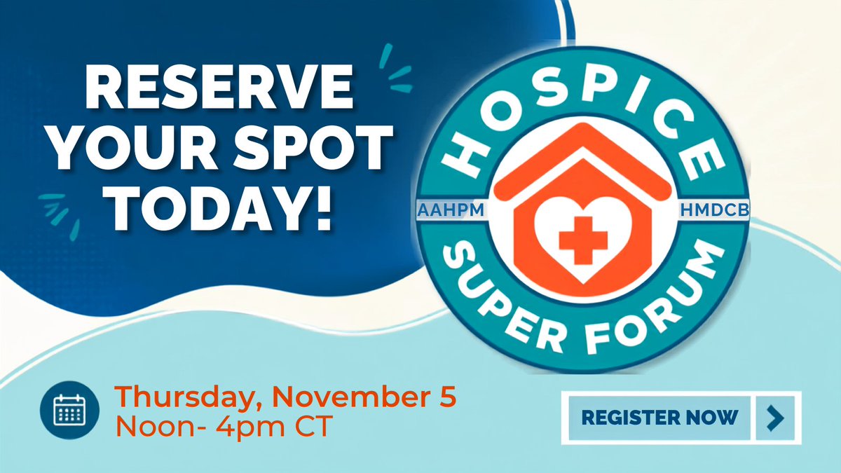 AAHPM's tweet photo. We're back! Join AAHPM &amp; @hmdcert at the Third Annual Hospice Super Forum for expert insights on AI-driven regulatory changes, symptom management at home, and buprenorphine in hospice care. https://t.co/QX7AAIS39c https://t.co/Vjo0VeMHru