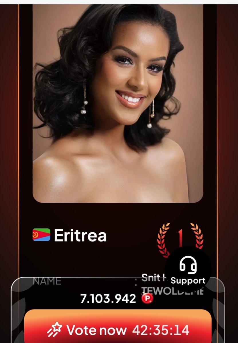 biniamb's tweet photo. Sinit is a Tigrinya word meaning “harmony.”
7.1 million votes—and counting—show the overwhelming support of Eritreans and friends of Eritrea for Sinit’s Miss World bid, a powerful testament to our unity and harmony at home and abroad. 🇪🇷 https://t.co/di4LGRofW2