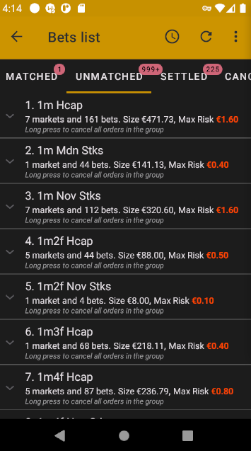 BetOnDroid's tweet photo. 🚀 BetOnDroid 5.1.0 is out!  

📊 Matched orders now show worst & best outcome right in the group header 
⚠️ Unmatched orders show Max Risk — know your exposure before it's on the book
 🏷️ Unmatched group total relabelled Size (not turnover)

  + faster lists scrolling & bug fixes  

The release considered as stable one.

https://t.co/E61Z1ax898

#Betfair #Trading #BetOnDroid