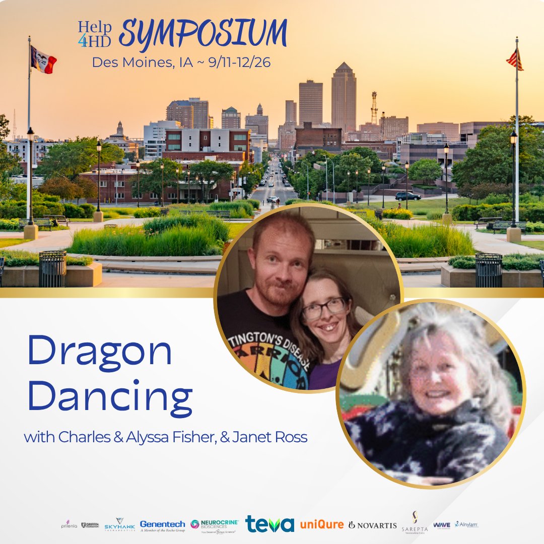 Help4HDI's tweet photo. This irrepressible #HDFamily - Charles & Alyssa Fisher & Alyssa's mom, Janet Ross - bring their message of #hope in the midst of dancing with the ultimate dragon of #HD in Breakout Room 2 on Saturday! #Help4HDSympo2026 #DesMoinesIA
https://t.co/oF1oE5XHi3 https://t.co/d2Y5xrfZnn