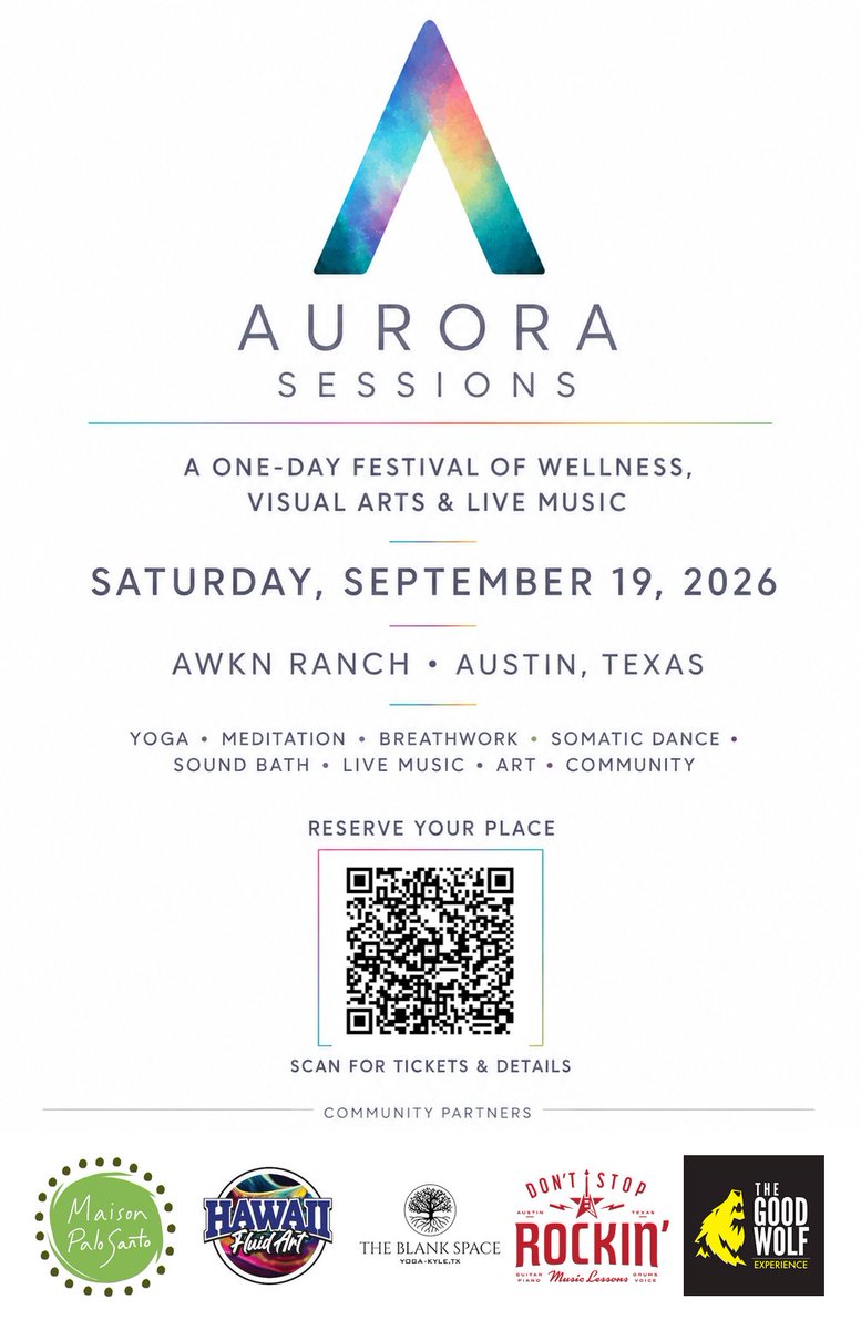 txmusicoffice's tweet photo. Aurora Sessions arrives at AWKN Ranch in Austin on Saturday, September 19, bringing together live music, visual art, movement, wellness, healthy food, and community for an immersive day designed around connection and participation. Created by Austin musician and founder Shanik Hughes, the experience moves from yoga, meditation, breathwork and somatic movement into sound healing, pottery, visual art and live music, culminating in an evening concert and community jam around the fire. The event is intentionally alcohol-free and welcomes families with children ages 10 and older.

The musical lineup includes Shanik Hughes and Brynn Bowman, with Hughes also leading the evening community experience.  Aurora Sessions is supported by a network of Austin creative and community organizations, including Maison Palo Santo, The Blank Space Yoga, Don’t Stop Rocking, and the City of Austin Arts, Culture, Music and Entertainment, The Good Wolf Experience, with additional support from the Austin Live Music Fund Grant.

Together, these partners reflect the event’s larger mission: creating a space where music, creativity, wellness and community intersect—and where guests move beyond simply watching a performance to becoming part of the experience.
